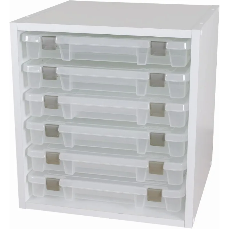 مكعب تخزين الفنون والحرف اليدوية مع 6 قضبان صندوق منظم إمداد أبيض قابل للتخصيص مع فتحات محفورة مسبقًا