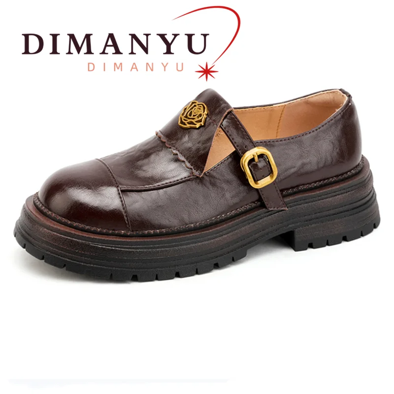 

Женские лоферы из натуральной кожи 2026: Новые весенние туфли Мэри Джейн с круглым носком, ретро-платформа, британский стиль