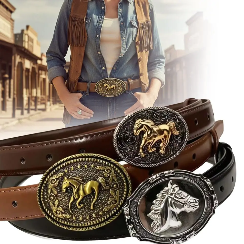 Fashion Luxury Design Western Cowboy Belt Retro Trendy Brand Embossed Horse Buckle Belt Vintage Jeans Pants Belt For Women Man