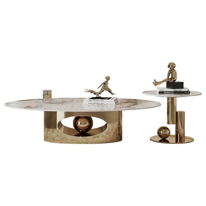 High-end coffee table oval living room post-modern Italian minimalist stainless steel