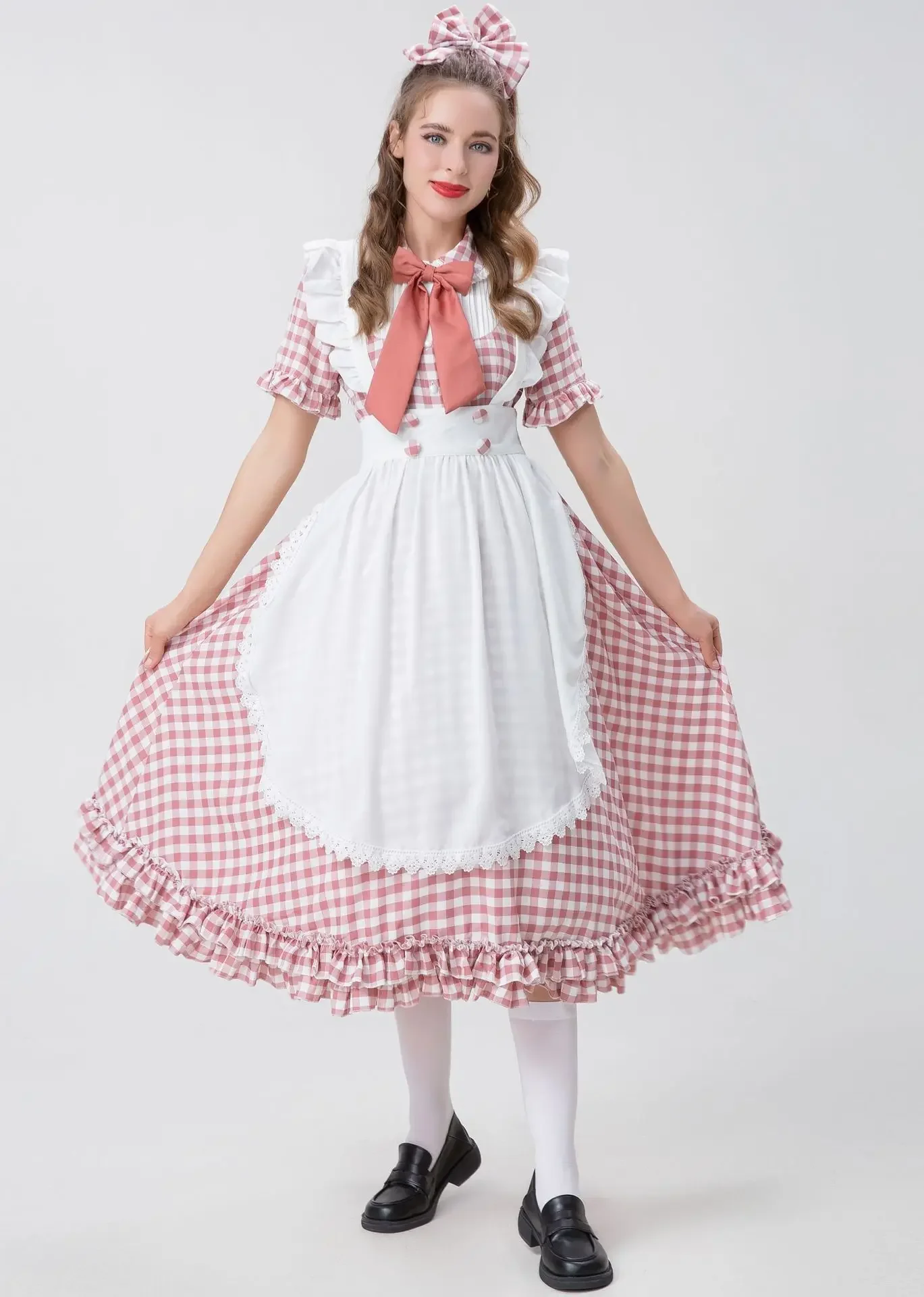 Halloween Farm Maid Dress Costume Checked Lace Oktoberfest Costume Maid Dress