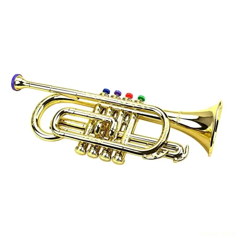 U2JB Golden Music Educational Children Trumpet Kids Trumpet Plastic for w/ 4 Colored