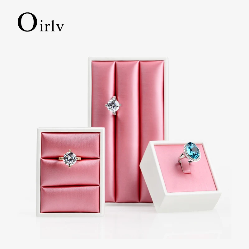 Oirlv Fashionable Rose Red Color PU Leather Jewelry Display Stand Ring Holder Display Tray for Jewelry Counter Ring Expositor