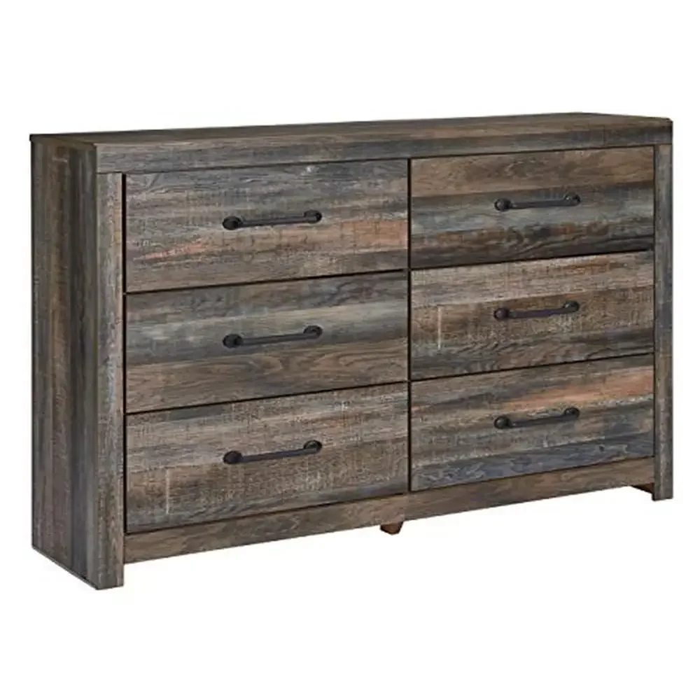 Rustic Weatherworn Brown 6-Drawer Dresser Bedroom Storage Organizer