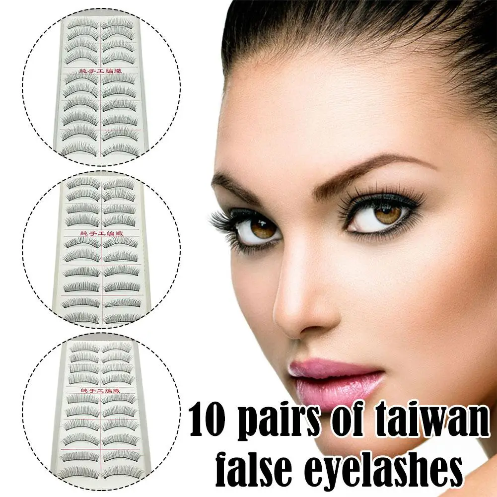 10 pares de cílios postiços de haste de algodão natural feitos à mão preto cílios postiços maquiagem volume extensões de cílios
