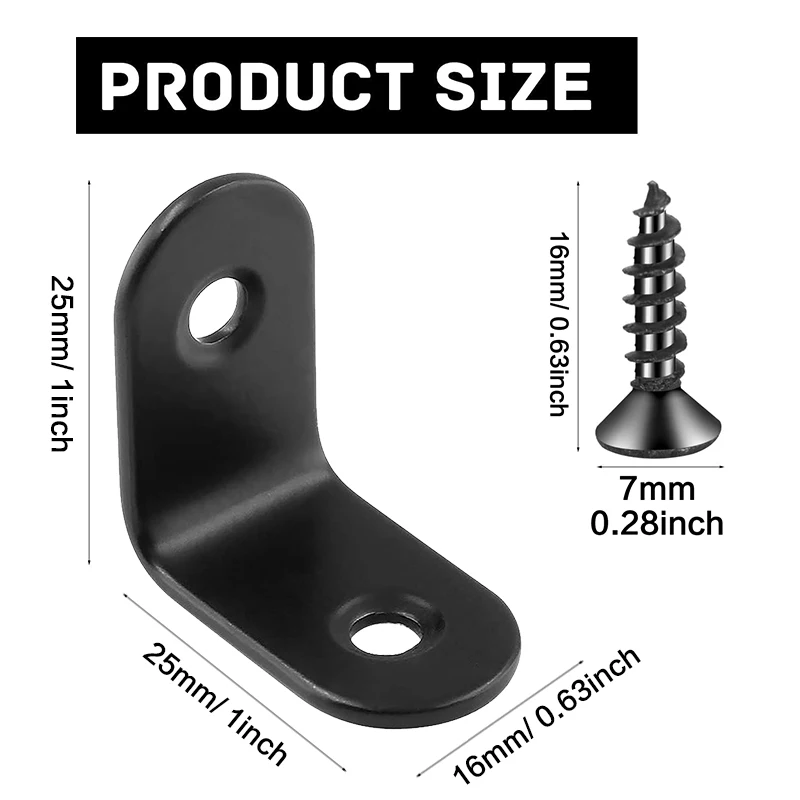 5/ 24/ 40pcs, 1 Inch Stainless Steel Small L Brackets for Wood Shelves(Black) - Right Angle Heavy Duty Corner Braces with Screws