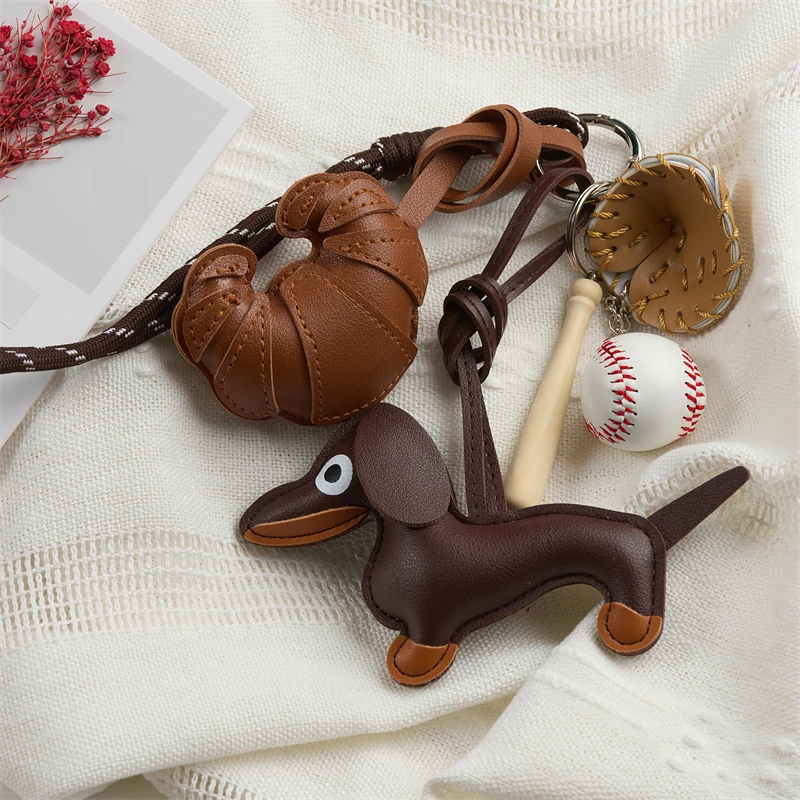 New Cartoon Personalized Keychain Bag Croissant Pendant Series Sausage Dog Shaped Bag Hanging Decoration For Gift