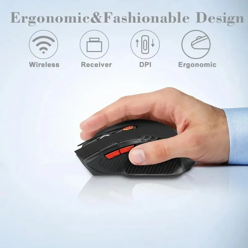 2.4g mouse sem fio 1600dpi mouse óptico gamer para computador 6 botões mouse sem fio com receptor usb para pc portátil acessórios