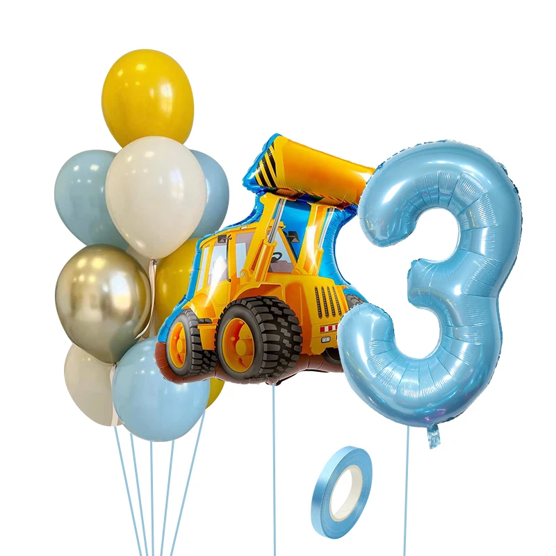 13 teile/satz Bau Traktor Fahrzeug Ballon mit blauen Nummer Ballon für Jungen Bau alles Gute zum Geburtstag Party Dekoration – Detail 4
