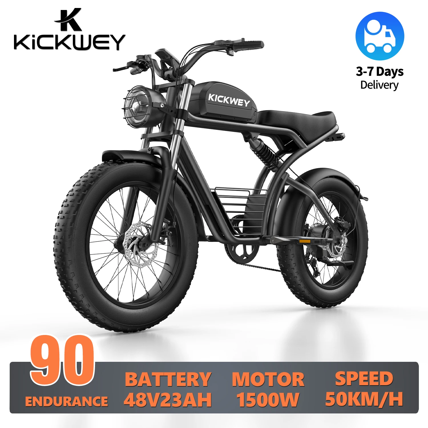 AliExpress kickwey KICKWEY K7 Adult Electric Bicycle 1500W Men's E-Mountain Bike 48V23Ah Battery Electric Bike 20 Inch Fat Tire  E-bike
