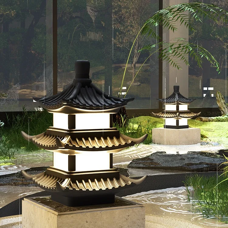 Chinese Style LED Lawn Lamp AC110V 220V Waterproof IP65 Pagoda Steet Light For Outdoor Pillar Fence Door Post Chapiter Lighting