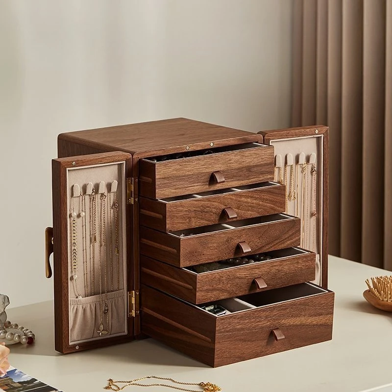 

Wooden Jewelry Organizer Box Travelling Necklace Jewelry Case Magnet Drawer Jewellery Storage Case Earring Ring Jewelry Boxes