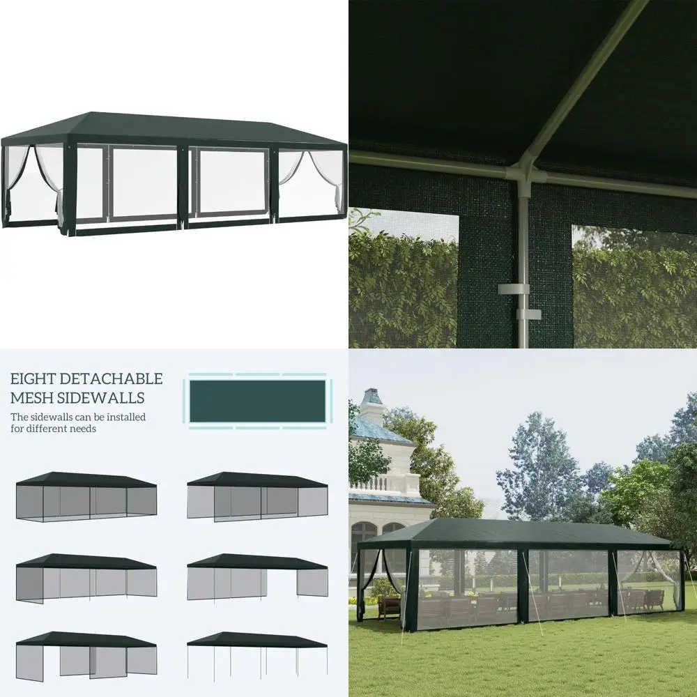 

Зеленая палатка для уличной вечеринки, свадебный навес размером 10x28 футов со съемными боками для мероприятий и барбекю