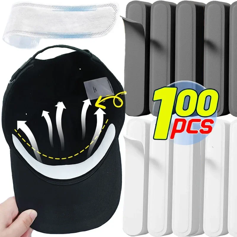 10/100pcs Hat Sweat Absorber Stickers Unisex Collars Anti-dirt Sports Belt Cap Rim Invisible White Hat Size Reducer Liner Pads