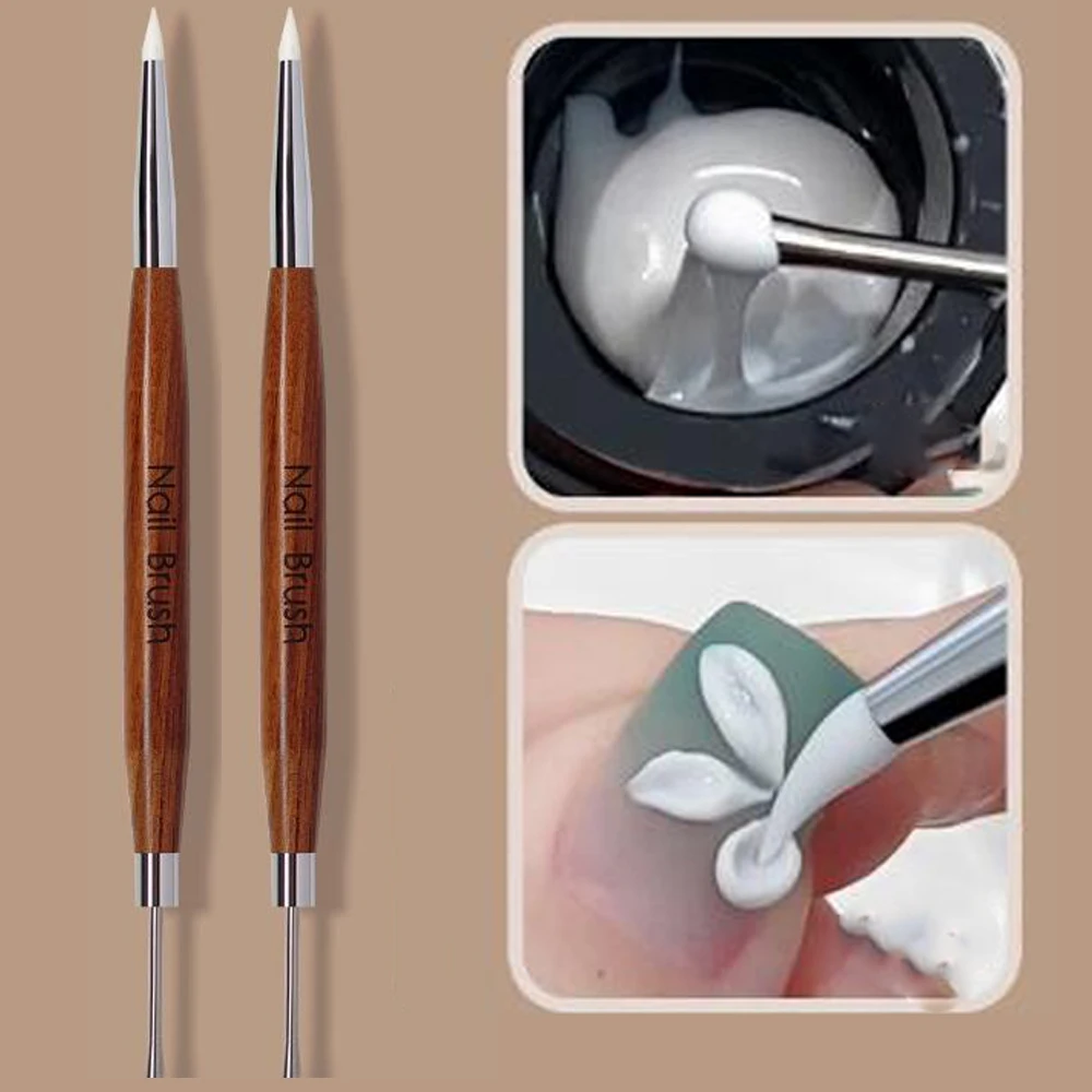 1/2Pc Double-ended Silicone Nail Art Carved Pen 16x1cm Multi-Function Mix Gel Nail Builder Pen DIY Painting/Sculpture Nail Brush