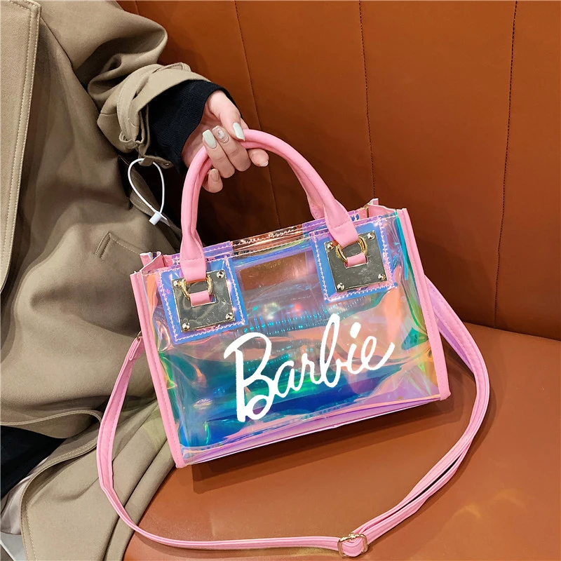 Barbie Princess Summer borsa trasparente Anime Y2K ragazze laser borsa da spiaggia borsa a tracolla borse da donna Pu Messenger Organizer