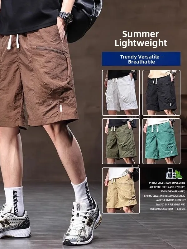 

Ice Silk Workwear orts Men's Summer Thin Loose Casual Qui Dry Sports Five-Quarter Beach Internet Celebri orts