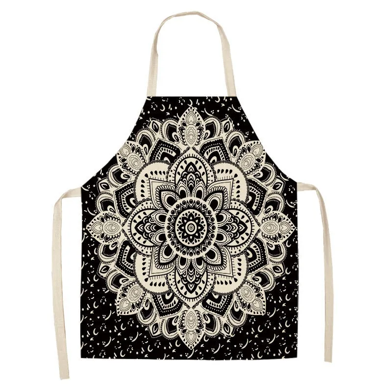 Mandala style pattern oil-proof sleeveless apron home cleaning bib kitchen cooking baking printed linen apron