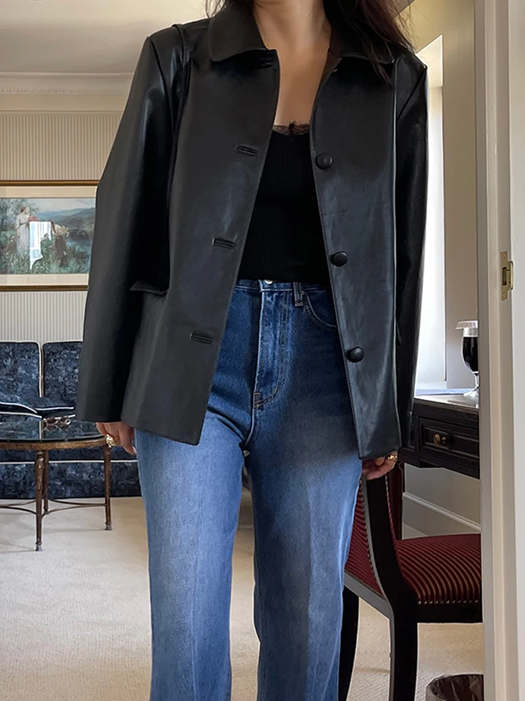 

Korean Pu Jacket Women Leather Cardigan Loose Casual Mid Long Korean Version Fashionable Outerwear