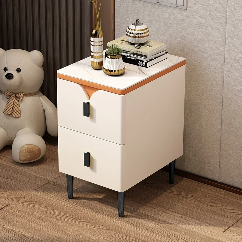 Small bedside table, minimalist modern leather rock panel cabinet, 30cm wide, ultra narrow bedroom storage cabinet