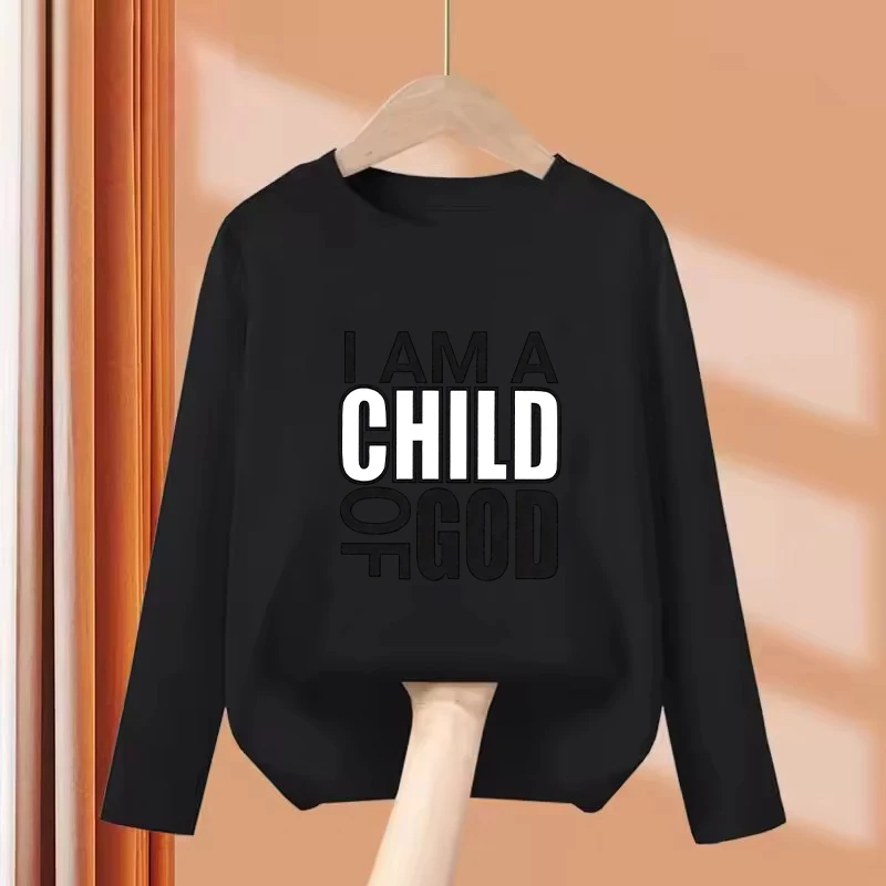 Long Sleeve I Am A Child of God Letter Printed T Shirts Graphic Kids Children's T-shirt Boys Girls Spring Casual Top Tee Shirt