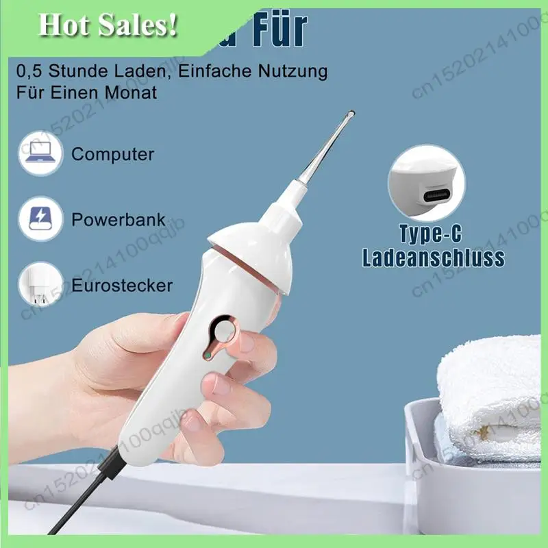 -FDDT Strumento per la rimozione del cerume con aspirazione sottovuoto, cucchiaio elettrico per orecchie con luce per bambini e adulti, dispositivo sicuro per la cura dell'orecchio