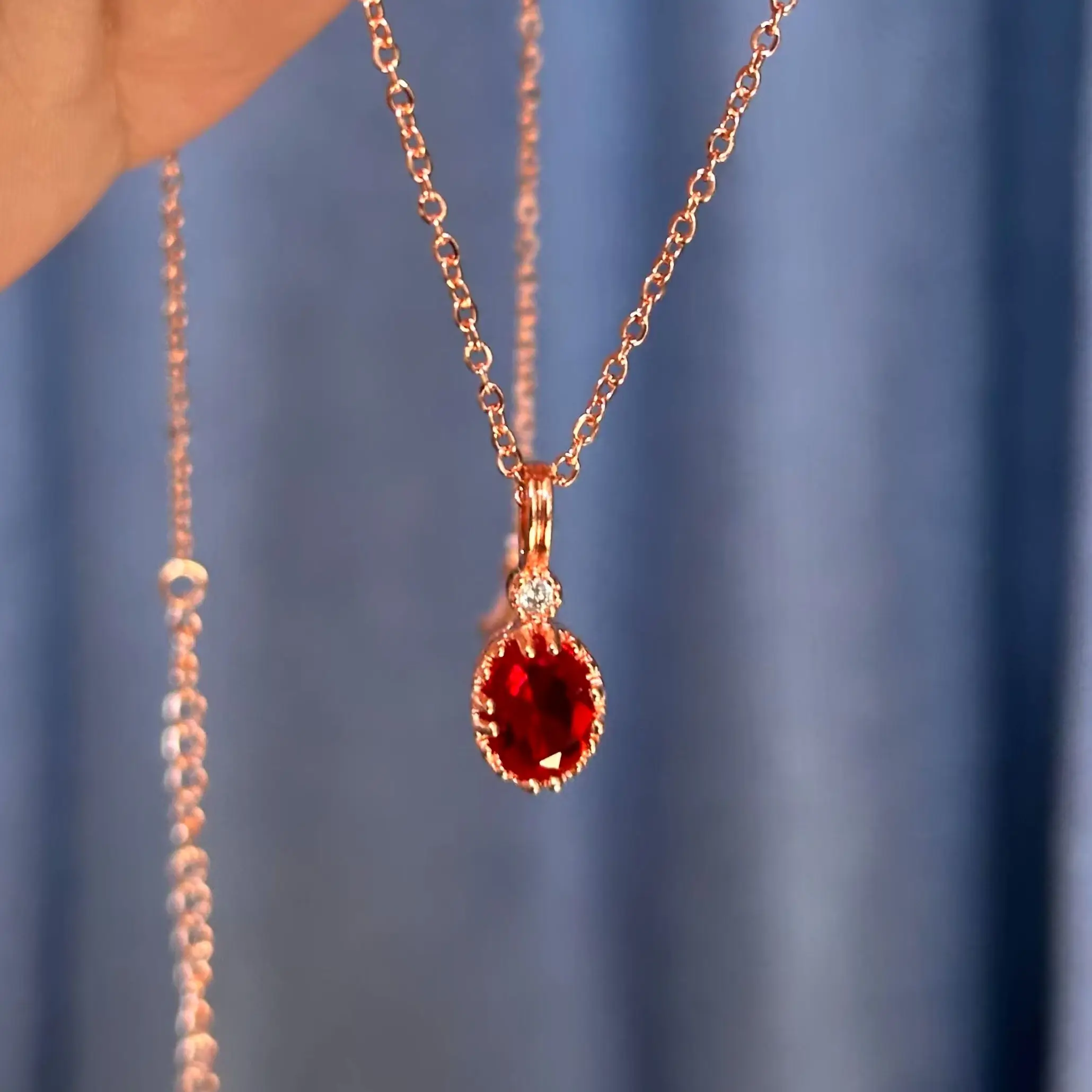 Ruby Gem Necklace with Diamond Pendant, Exquisite Gift