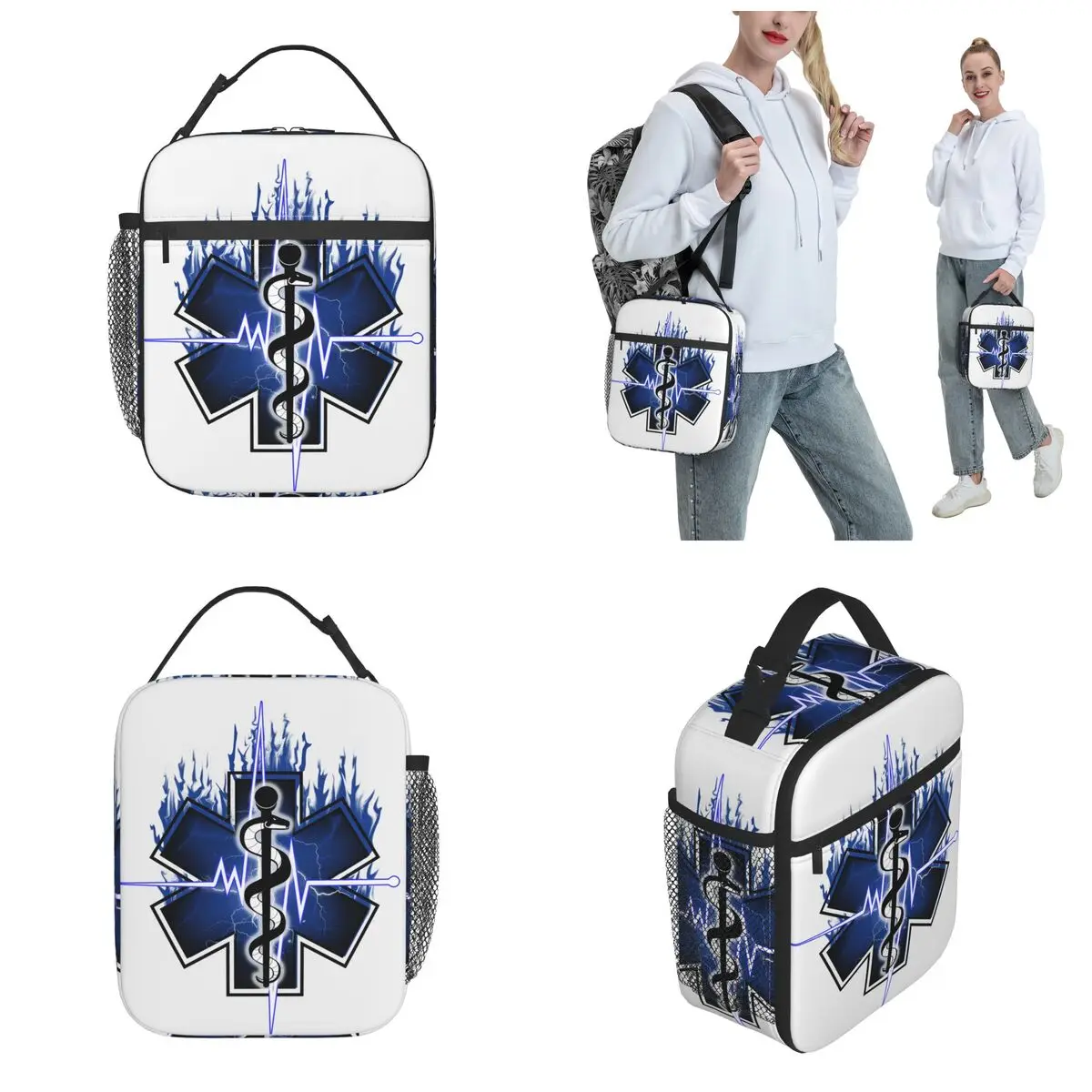 Star Of Life Insulated Lunch Bag Thermal Bag Reusable Emt Paramedic Medic Ambulance Lunch Box Tote for Men Women Work Travel