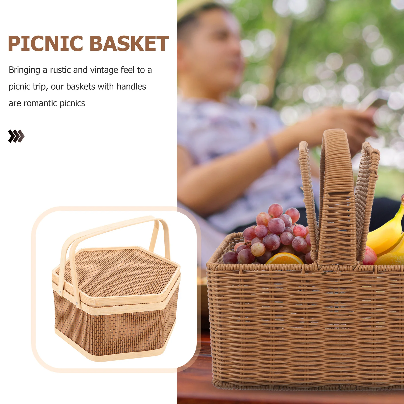 

Bamboo Storage Handwoven Picnic Basket With Lid Durable Fruit Gift Basket For Outdoor Party Road Trip Portable Woven Egg Holder