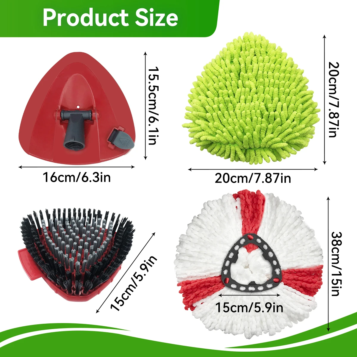 Spin Mop Replacement Heads Fit Vileda/O-Cedar EasyWring 1-Tank,6Pcs:4 Microfiber Refills,1 Triangular Scrub Brush,1 Mop Base