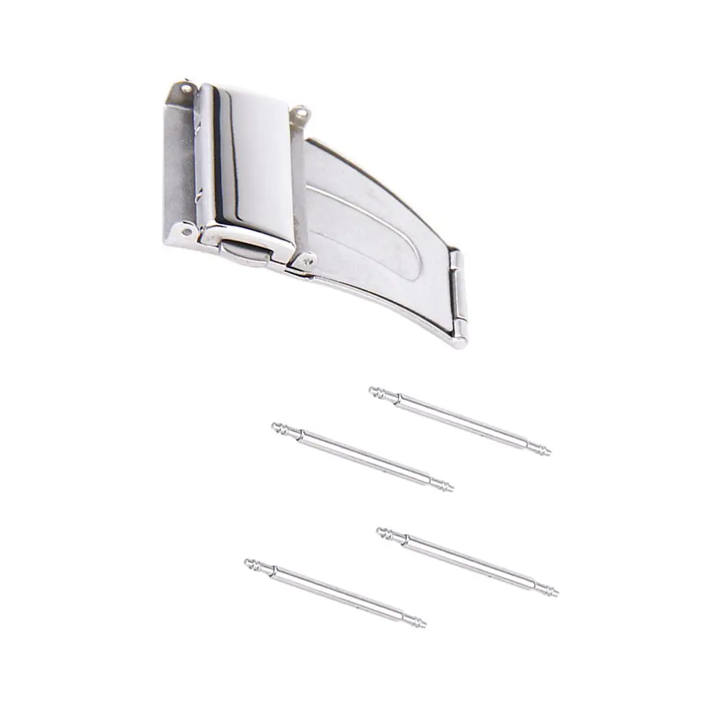Stainless Steel Double Deployment Clasp for 20mm Watch Strap Silver Watchband Closure with Spring Bars
