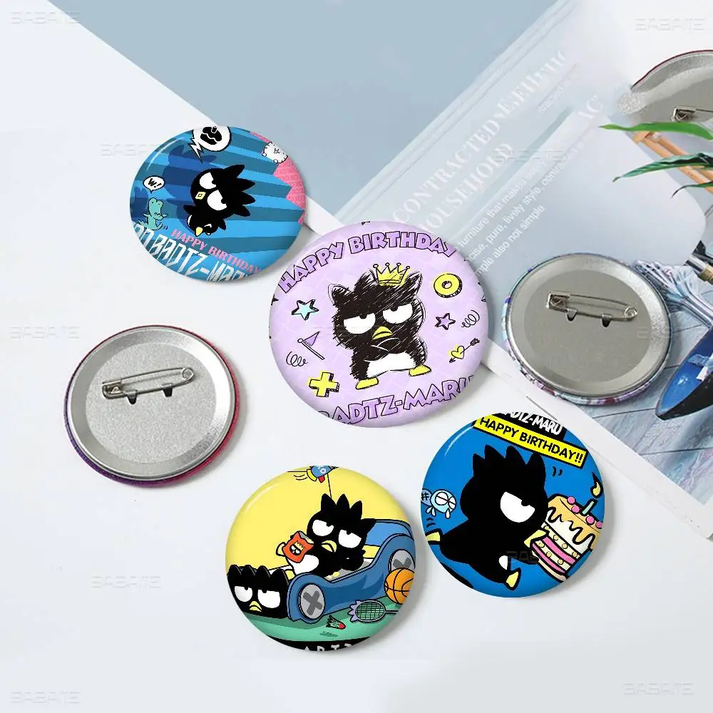 BAD B-BADTZ-MARU Cartoon Round Button Pins Slogan Creative Brooches Backpack Clothes Decoration Fashion Cartoon Jewelry Gifts