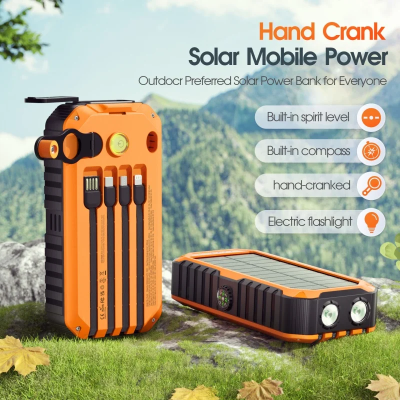 

20000mAh Hand Crank Solar Power Bank 22.5W Fast Charging with Camping Light Powerbank for iPhone 16 Xiaomi Samsung Spare Battery