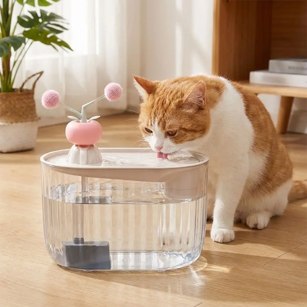 USB Powered Electric Cat Water Fountain Low-Noise Auto Recirculate Filtering Pet Water Dispenser Clear with Cat Teaser