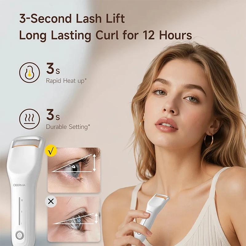 Deerma JM01 Electric Heated Eyelash Curler,3 Temp Level Bionic Lash Curler,3s Quick Heat 12H Long Last Curl Anti-Scald Portable