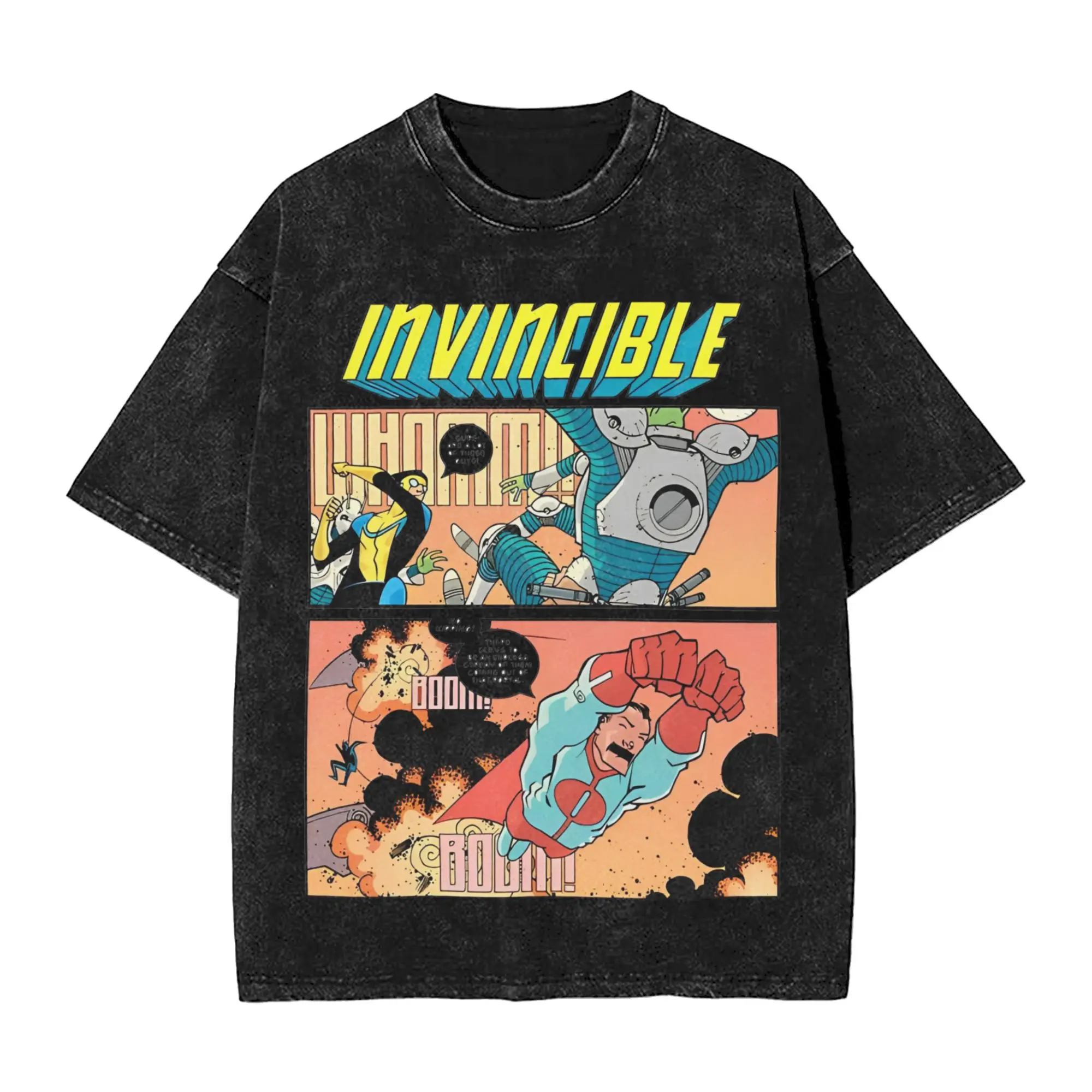 

Футболка Invincible в стиле хип-хоп, мытая футболка в стиле Харадзюку из 100% хлопка, винтажная футболка с героями мультфильмов для мужчин и женщин, топы, уличная одежда, летние футболки