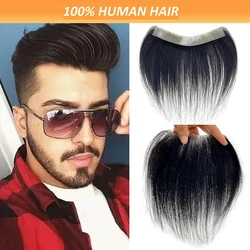 Men PU V Loop Front Toupee Hairline 100% Human Hair Wigs Remy Hair Replacement Straight Hairpiece Natural Color 6inches