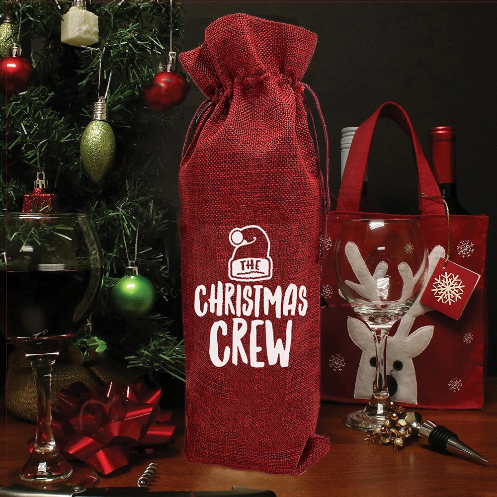 the christmas crew print Bottle bag wine bags Minimalist drinking cover new year table decoration package Wine lovers xmas gifts