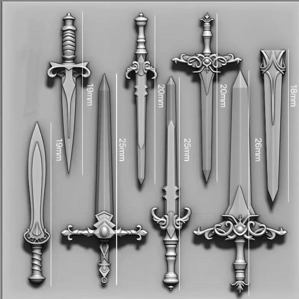 3D Silikon Nagel-Formen Schwert Kreuz Form Mehrere Stile Nagelkunst-Form Ideal für Charms DIY Maniküre Schnitzerei für Nagel-Anfänger