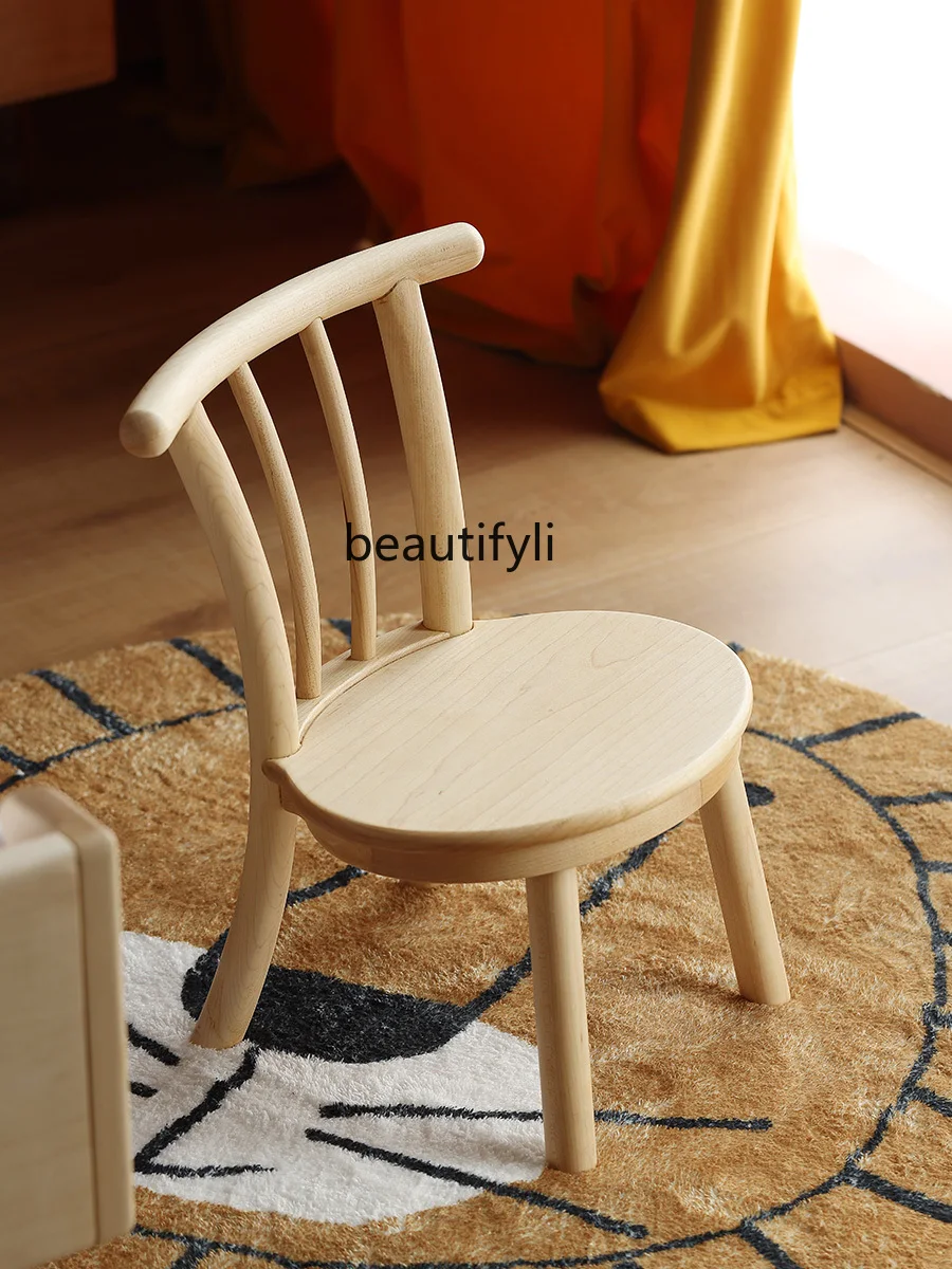 Solid Wood Backrest Chair North American Hard Maple Stool Door Shoes Changing Game Chair