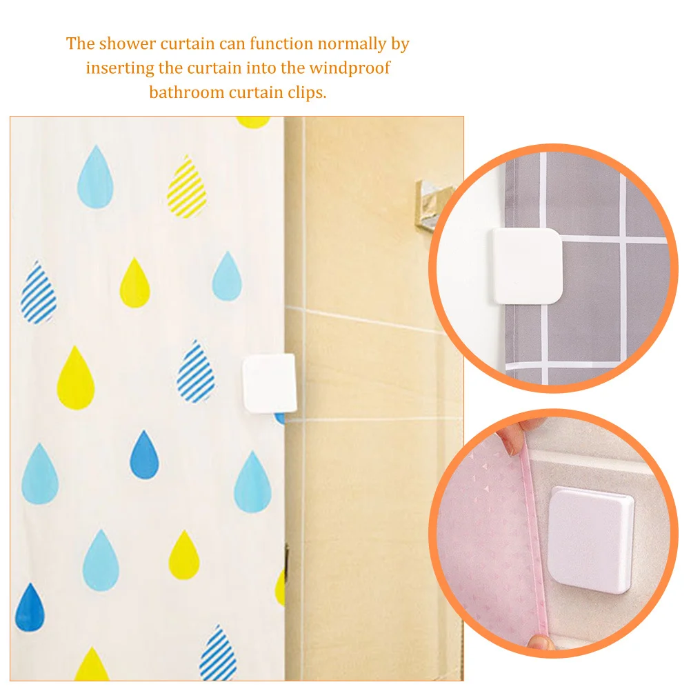 

6Pcs Bathroom Shower Curtain Clips Windproof Adhesive Curtain Holders Liner Weights Splash Proof Self Adhesive Clips