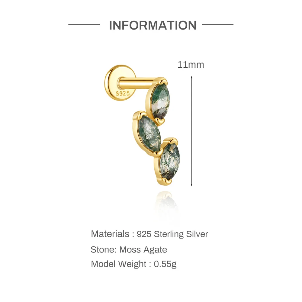 CANNER 1 Stück Sommer Natürlicher Wassergras-Achat Pferdeauge 925 Sterling Silber Flachkopf Piercing Ohrstecker für Damen INS Ohrring – Detail 23