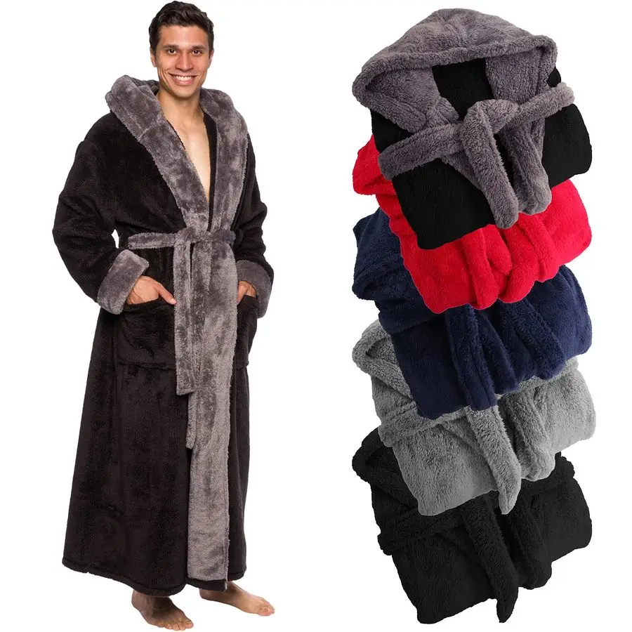 

Luxury Robe Hooded Big and Tall Long Plush Fleece Bath Robe with Hood and Pockets Gift Men and Teens