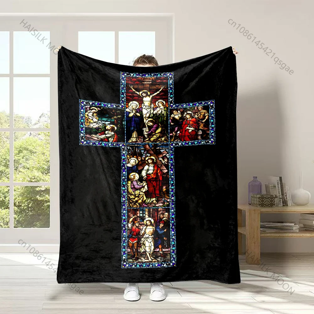 The Cross of the Passion of Jesus Faith-printed Flannel Blanket Soft and Warm Suitable for Home Travel Picnics Camping and RV