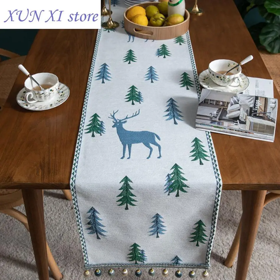 

New Chenille Tassel Christmas Table Runner Modern Simple Cotton Linen Tablecloth Desktop Decoration Comfortable Thicken Fabric