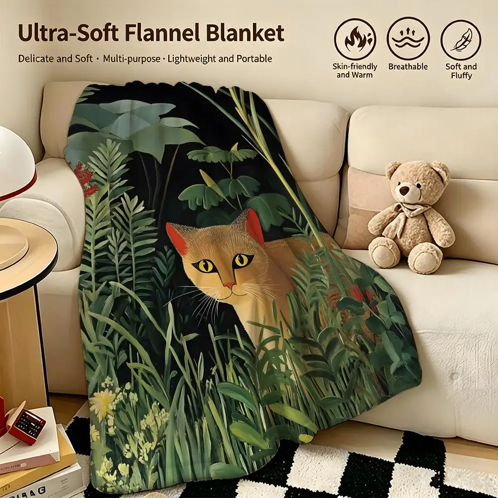 

artist H-Henri Rousseau-U Throw Warm Soft Flannel Blanket, Multi-use for Sofa Bed Camping Travel Nap