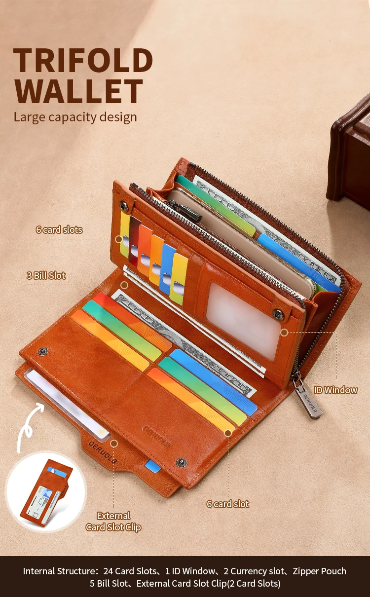 Neue Herren-Geldbörse aus echtem Leder, lange Handtasche aus Rindsleder, für Reisen, leicht, minimalistisch, große Kapazität, Diebstahlschutz, Farbverlauf, Gelb, Br – Detail 4