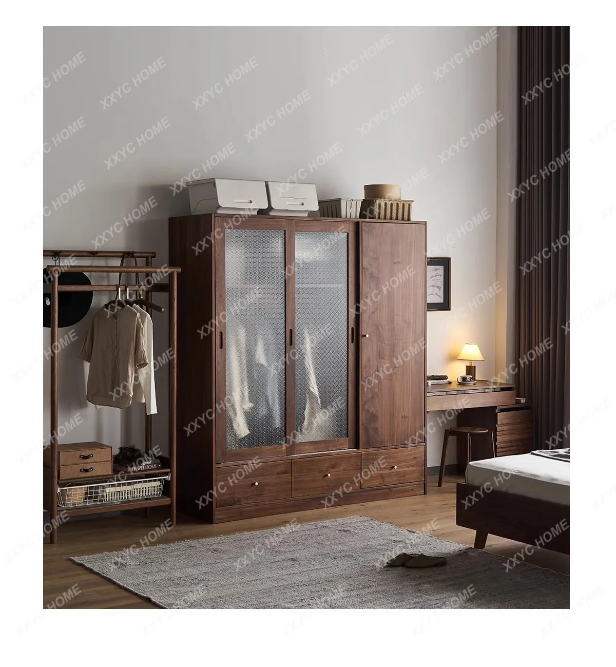 

Hsolid wood dresser, black walnut makeup table, bedroom multi-functional integrated retractable makeup table