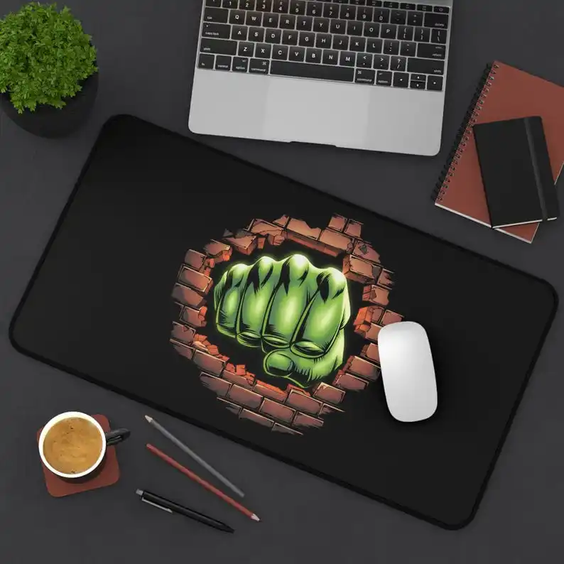 Green Fist Smashing Wall Fun Design Comic Mousepad,non-slip Waterproof Game Deskmat,suitable for Giving Friends The Perfect Gift