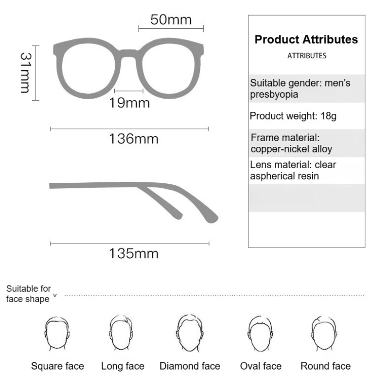 Gafas de lectura plegables de Metal para hombre, prescripción de astigmatismo para hipermetropía, grado de negocios, personalizables, antiluz azul